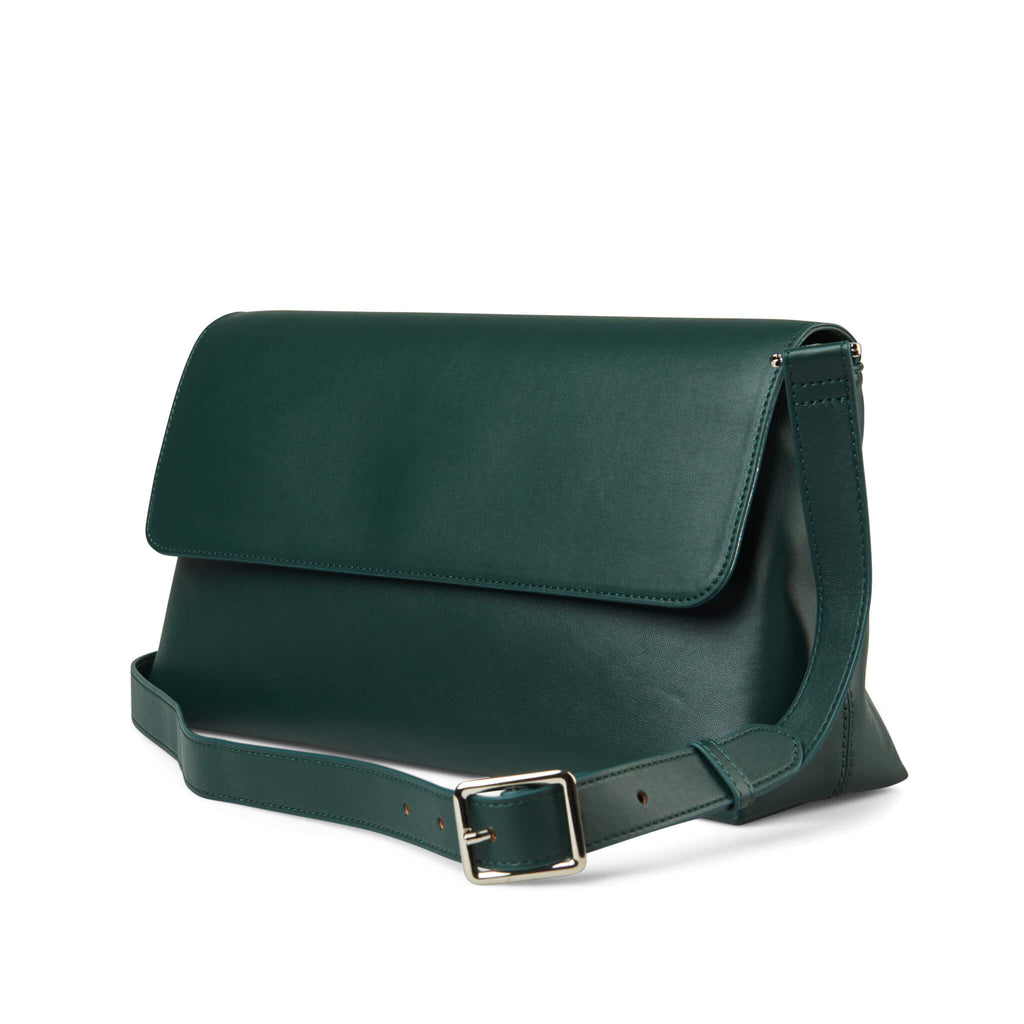 BYO Clutch Dinner Date clutch with insulated wine bag and shoulder strap in green vegan leather side view