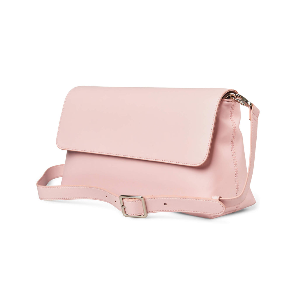 BYO Clutch Dinner Date clutch with insulated wine bag and shoulder strap in pale pink vegan leather side view