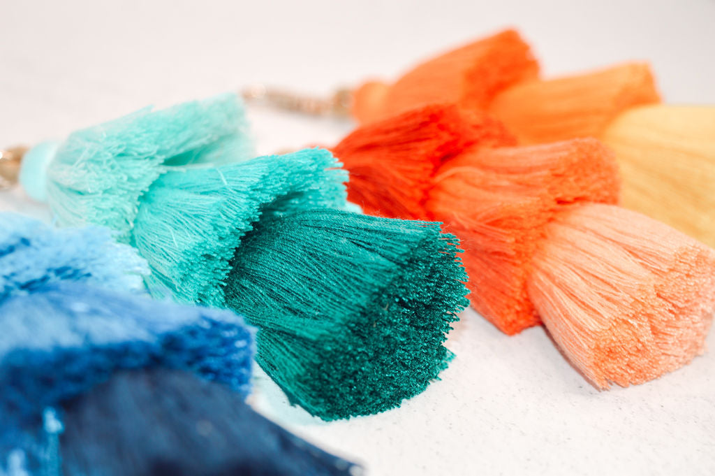 Tassle keyrings for the long lunch cooler bag - red/coral, yellow, green or blue